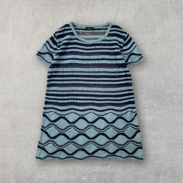 Washi Japanese Paper Blend Knit Tunic Sheer Striped Wave Top Made in Japan