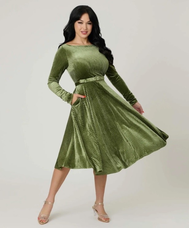 UNIQUE VINTAGE VELVET DEVON SWING DRESS – PLUS & REGULAR SIZES – NEW – PROM