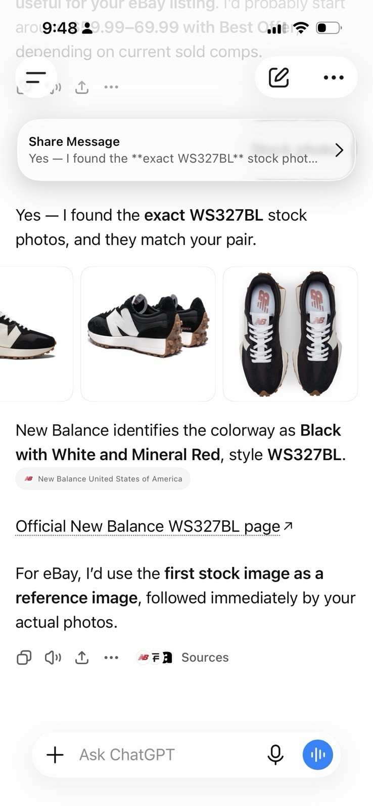 New Balance 327 WS327BL Black Cream Gum Women’s Sneakers Size 8