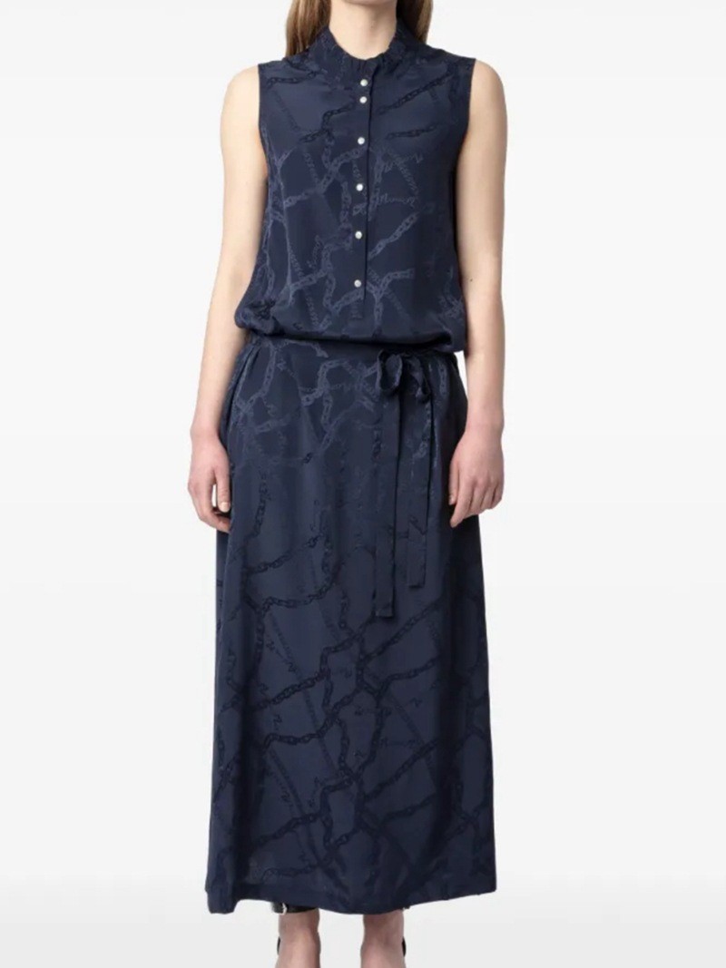 New Zadig&Voltaire Women Summer Silk Slim Jacquard A-Line Sleeveless Dress XS-L