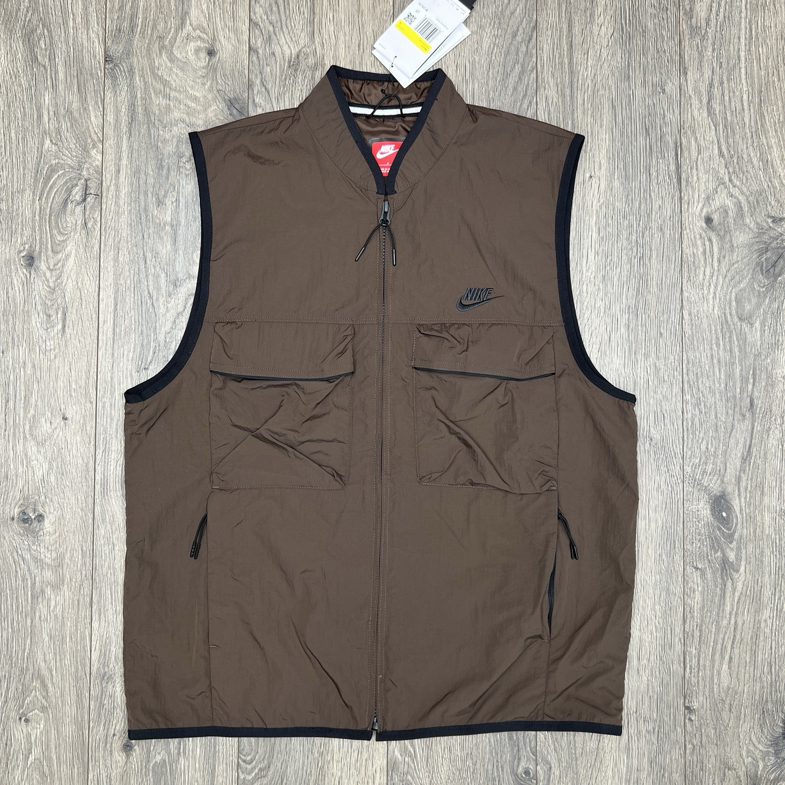 Nike Tech Woven Vest Size Small Mens Brown Black Full Zip Loose Fit $125