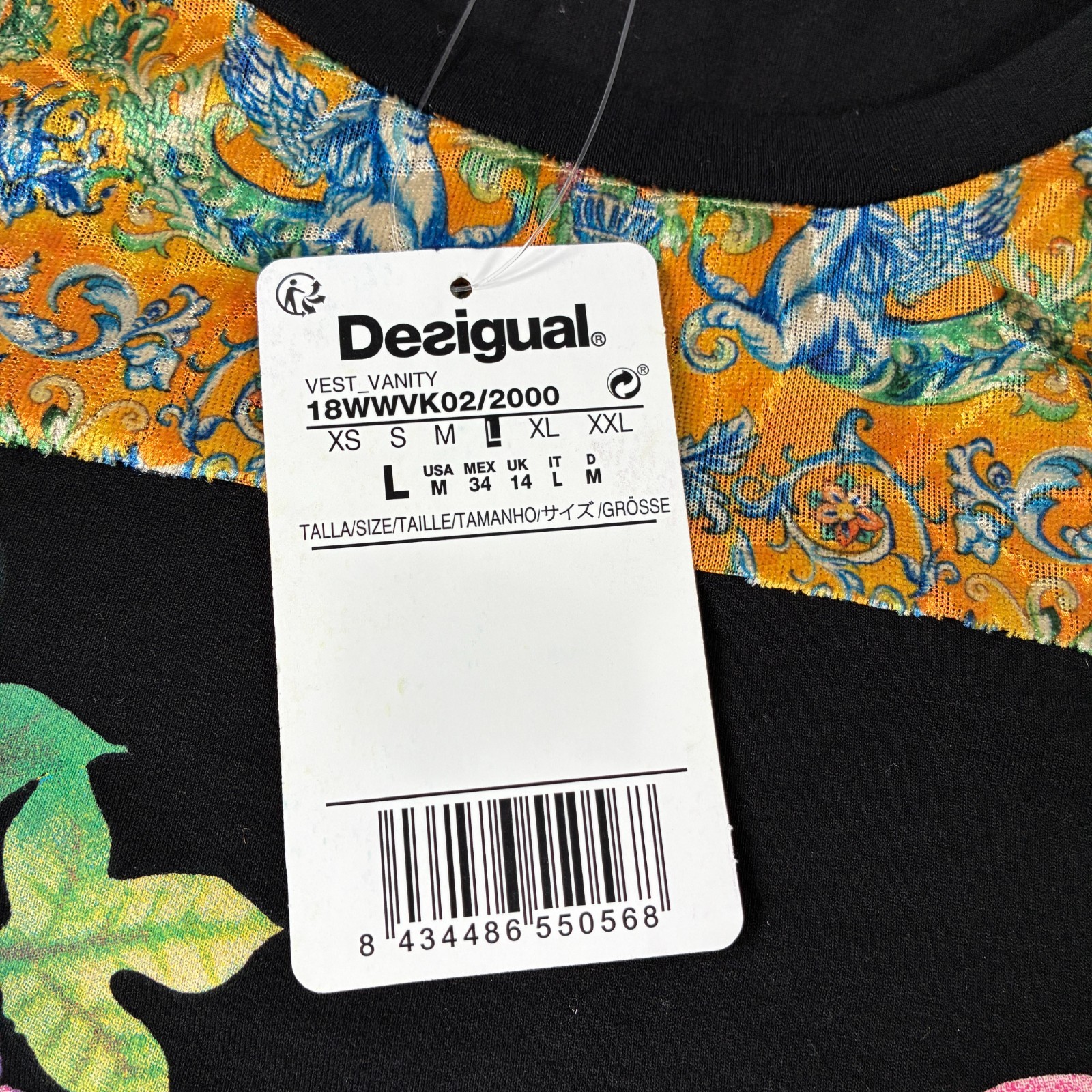 Desigual Dress Womens Large Black Floral Birds Art To Wear Vanity Model NEW