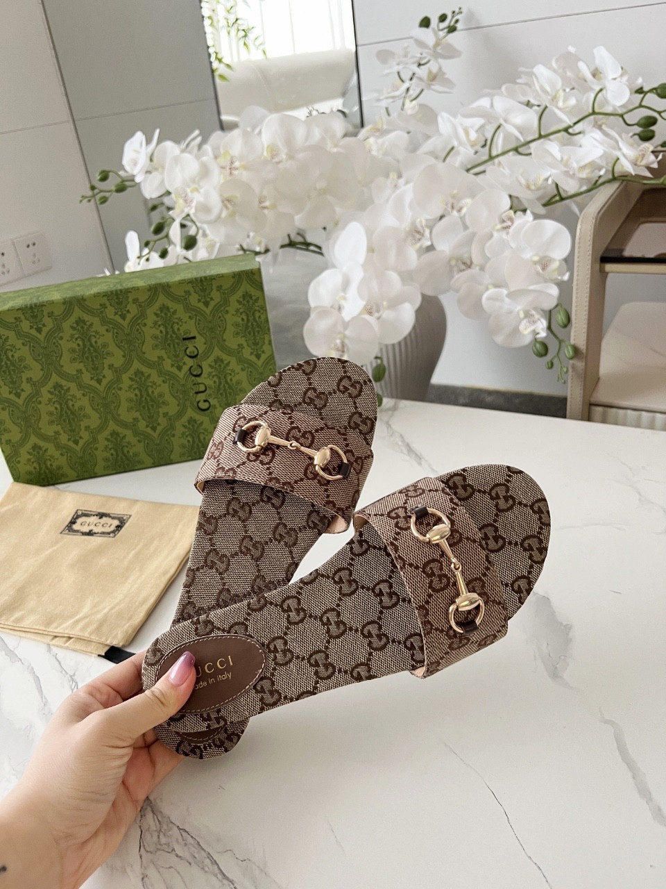 Gucci GG Supreme Flat Slip On Luxury Designer Women Slides🔥