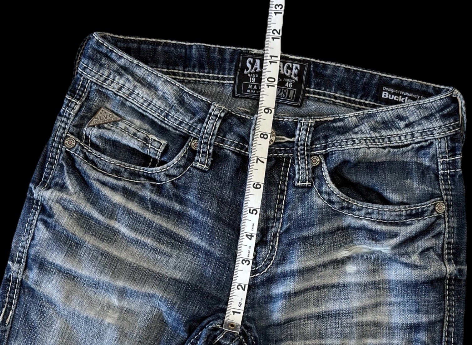 Salvage HAVOC Slim Straight Stretch Buckle Jeans ~ Men’s Size 28 x 32