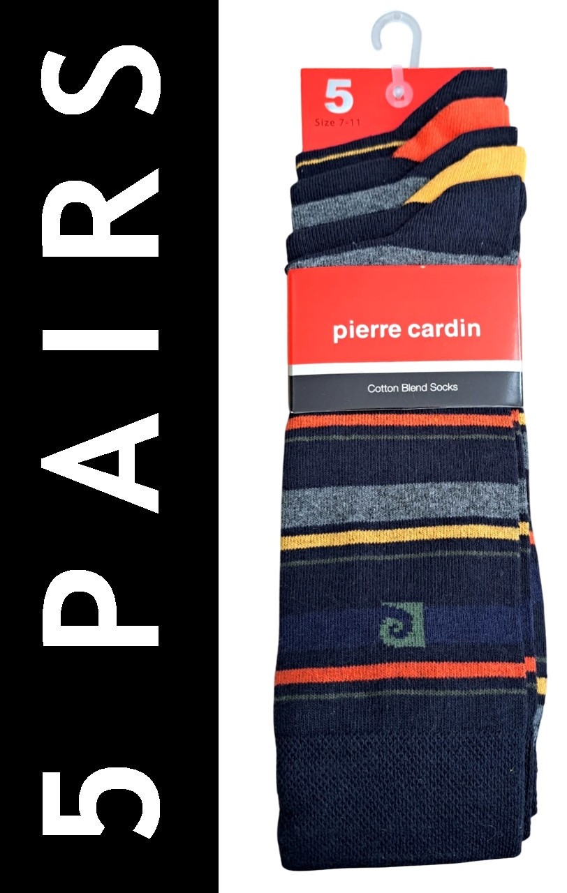 PIERRE CARDIN | Mens 5 PAIRS Multi Stripe Tipped Socks One Size UK 7-11 EU 40-46