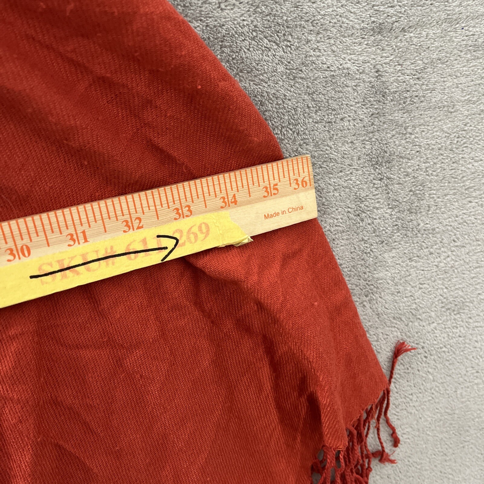 Pashmina Scarf Womans One Size Solid Orange Fringed Long 100% Pashmina