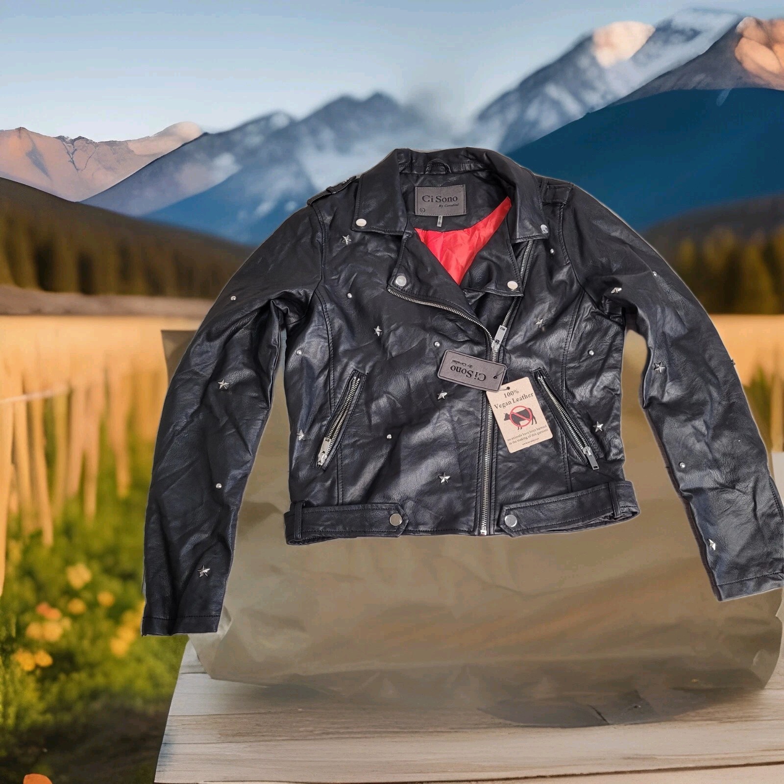 CI SONO By CAVALINI Jacket Womens Large 100% Vegan Leather Lined Bomber Moto