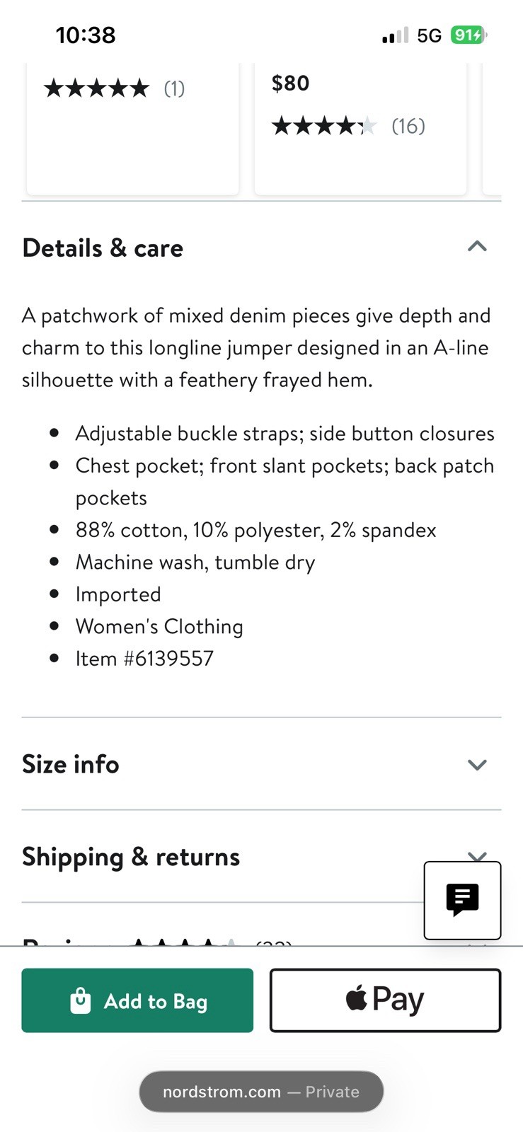 Wash Lab Women’s Pieced Mixed Denim Jumper – Blue Denim – Size Large – NWT