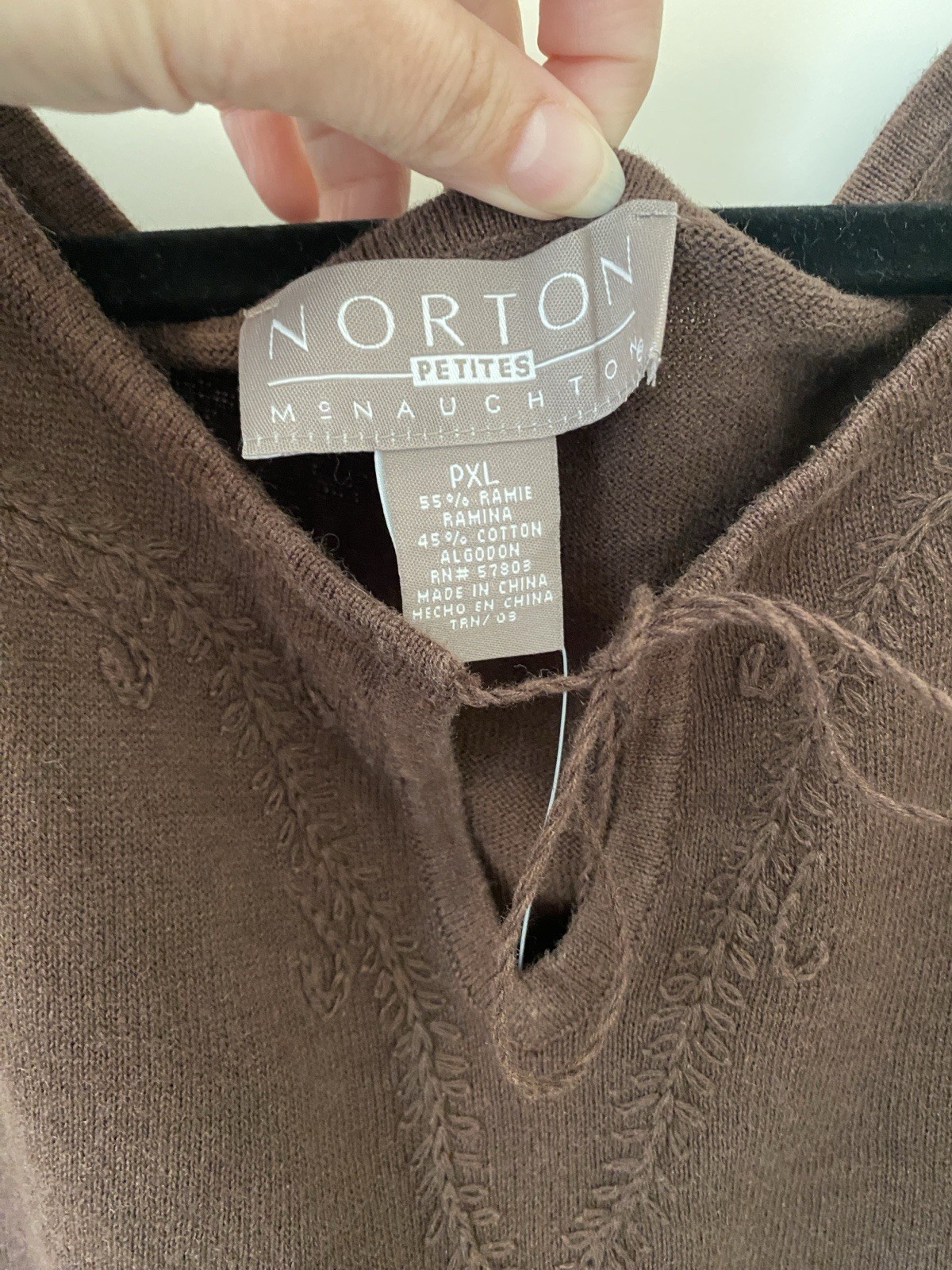 Norton Mcnaughton Women’s Petite Brown Sweater Short Sleeve “Trinidad”NWT
