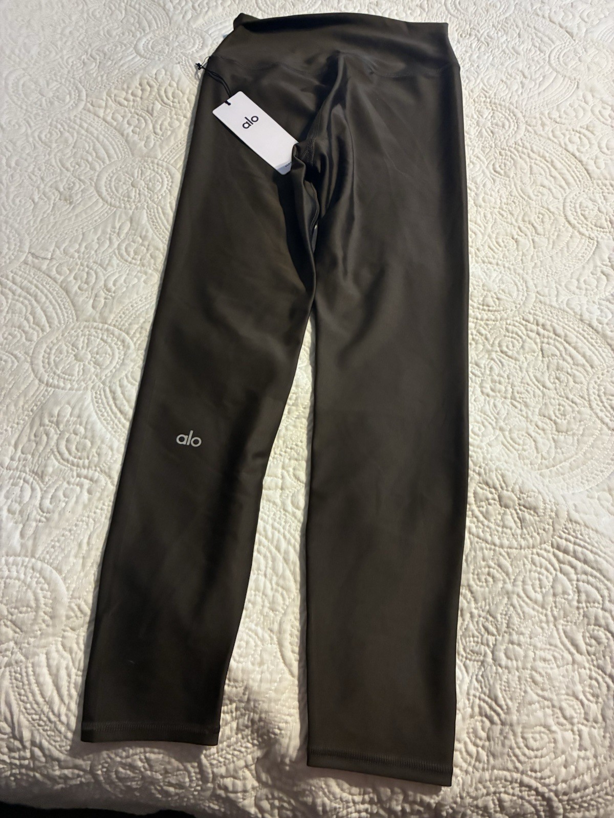 Alo Yoga Airlift 7/8 High-Waist Stretch Leggings Logo Espresso L