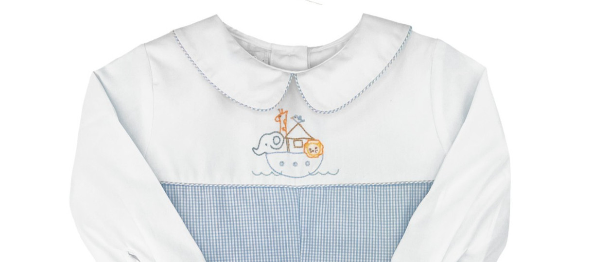 NWT Petit Ami Blue Noah’s Ark Longall Romper Baby Boys 3M 3 Months Gingham