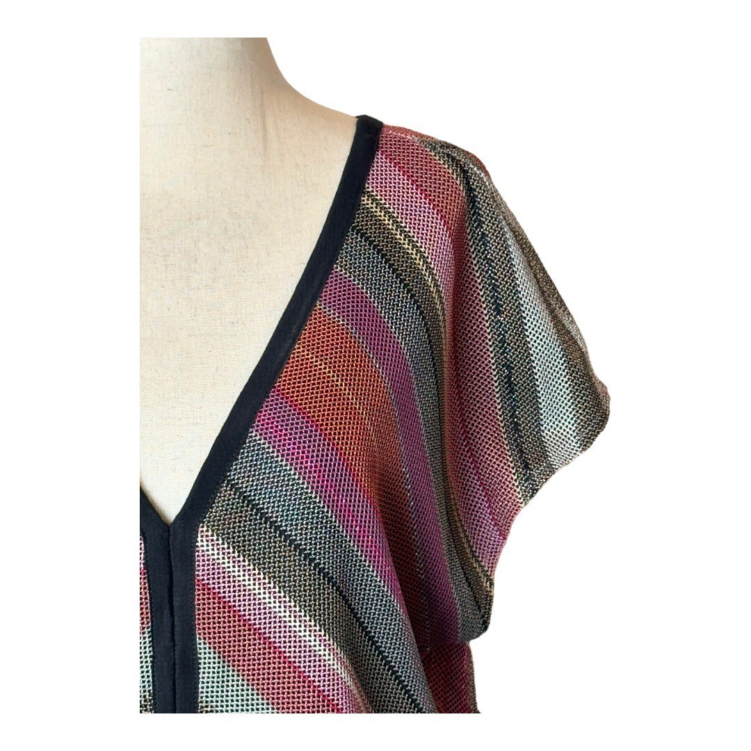 Rachel Roy Shirt Women Small Purple Black Striped Mariposa Metallic Top NWT