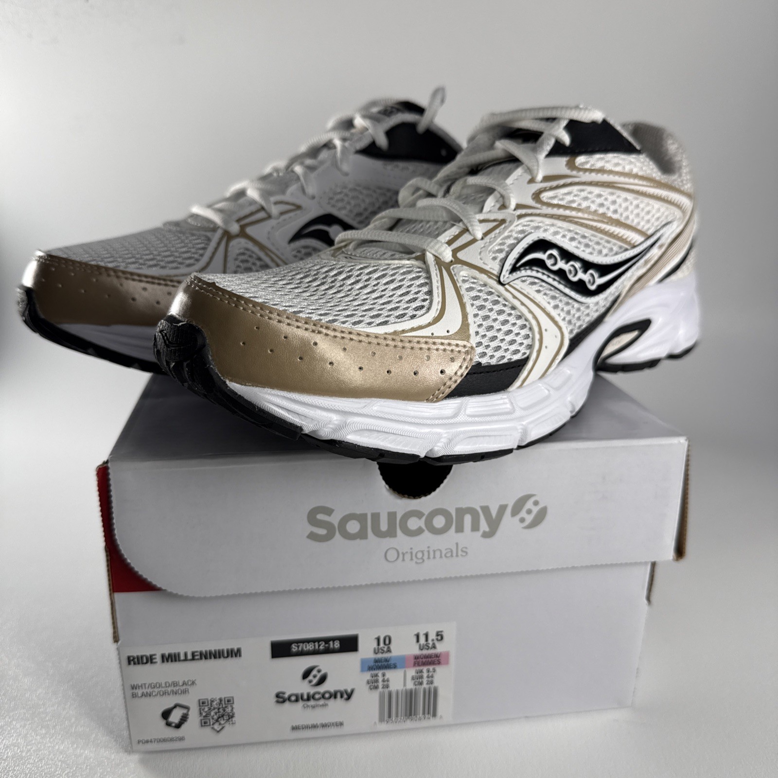 Size Men’s 10 – Saucony Grid Ride Millennium White Gold Black S70812-18 NEW