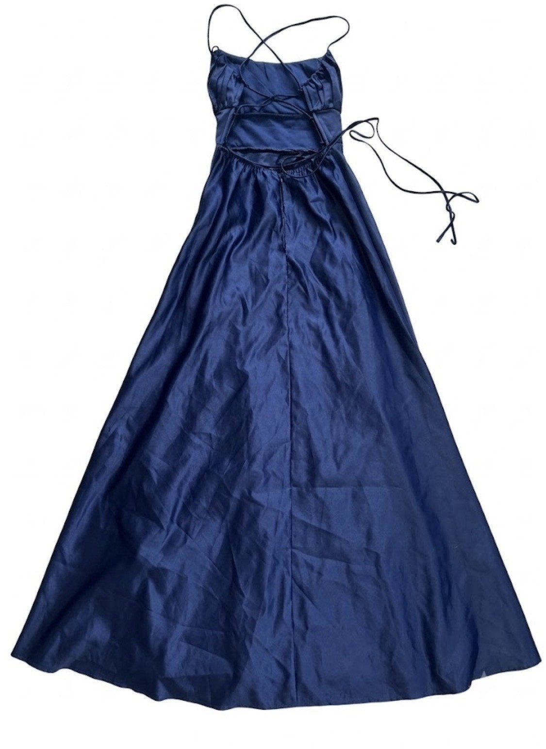 MANIJU Elegant Navy Spaghetti-Strap Maxi Dress with High Side Slit SIZE L