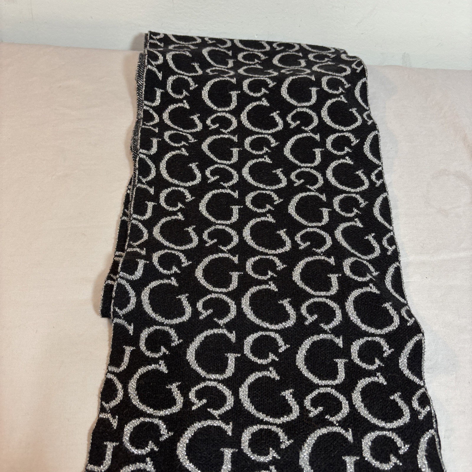 Guess Unisex Shawl/Scarf Black And Silver 64 Inches. 803