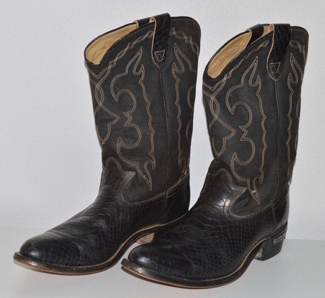 EUC Laredo Boots Men’s 10.5 D Black Leather Snakeskin Western Cowboy Boot USA