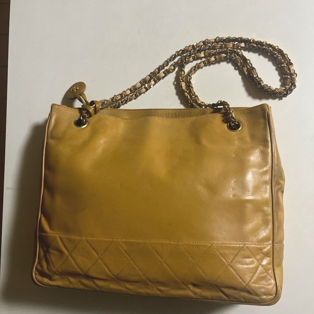 【Recolored】Chanel Matelasse Beige Chain Tote Bag Quilted Design Leather Used