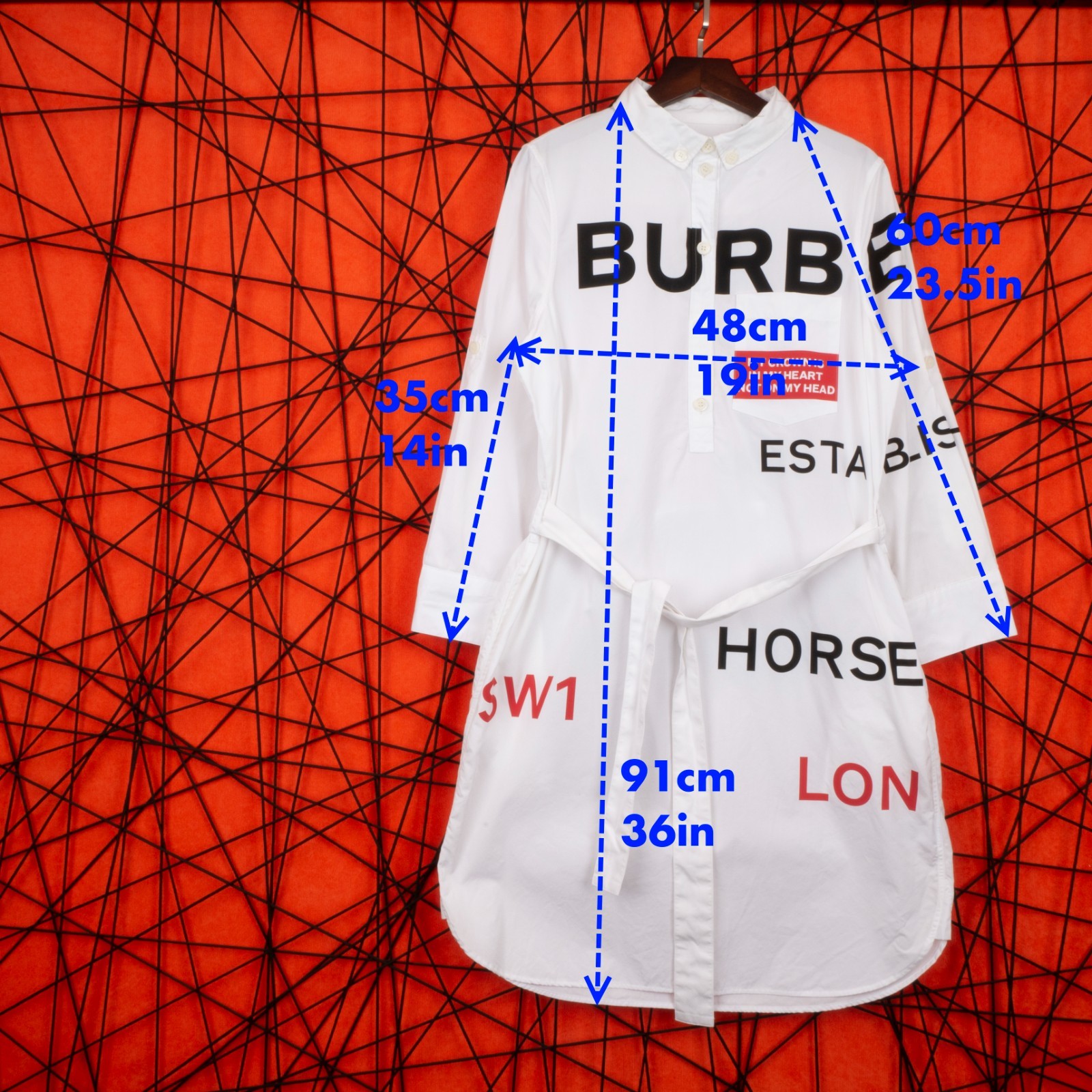 BURBERRY Horseferry Print Cotton Shirt Dress White Belted Logo UK 8 US 6 IT 40