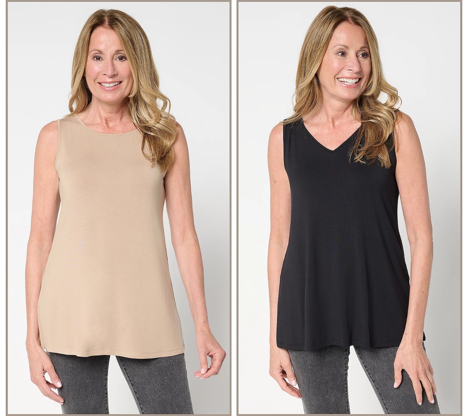 LOGO Layers by Lori Goldstein 2-Pack Crew and V-Neck Tanks, Sz XL a702428