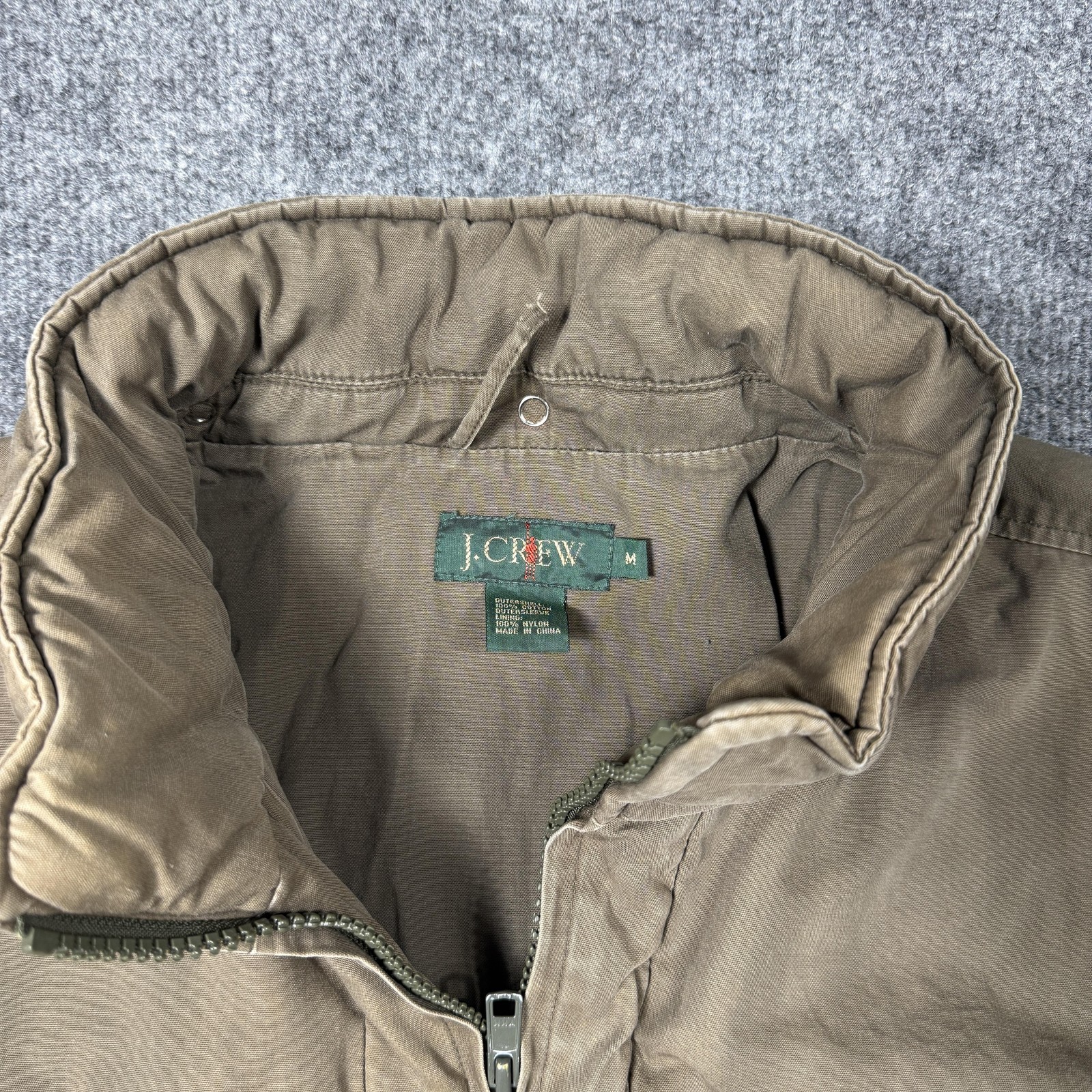 J.Crew Jacket Mens Medium Brown Canvas Military Full Zip Pockets Lined Oarsman