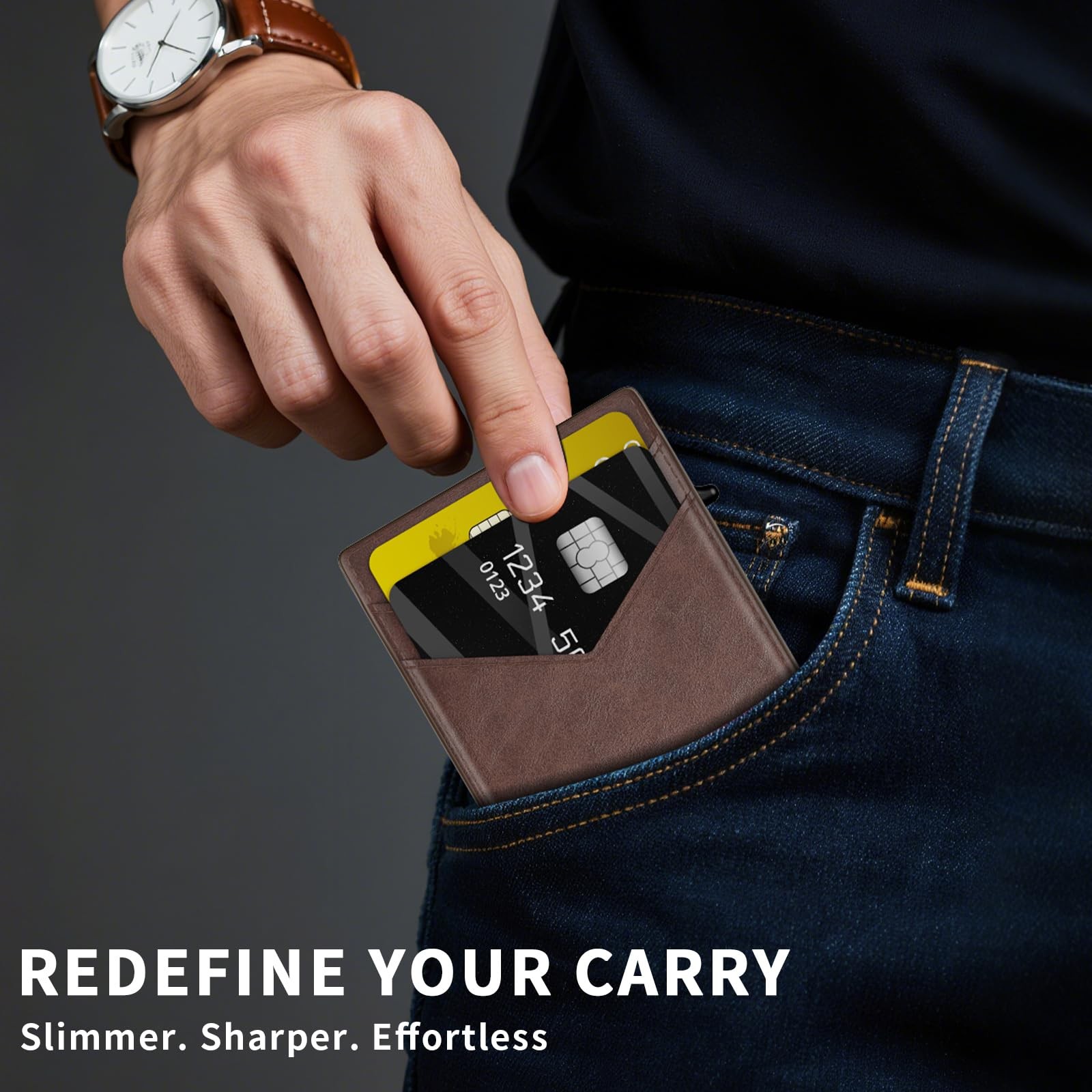 KISUEDZP Wallet for Men Aluminum RFID 4.06 x 2.44 x 0.86 inches, Coffee