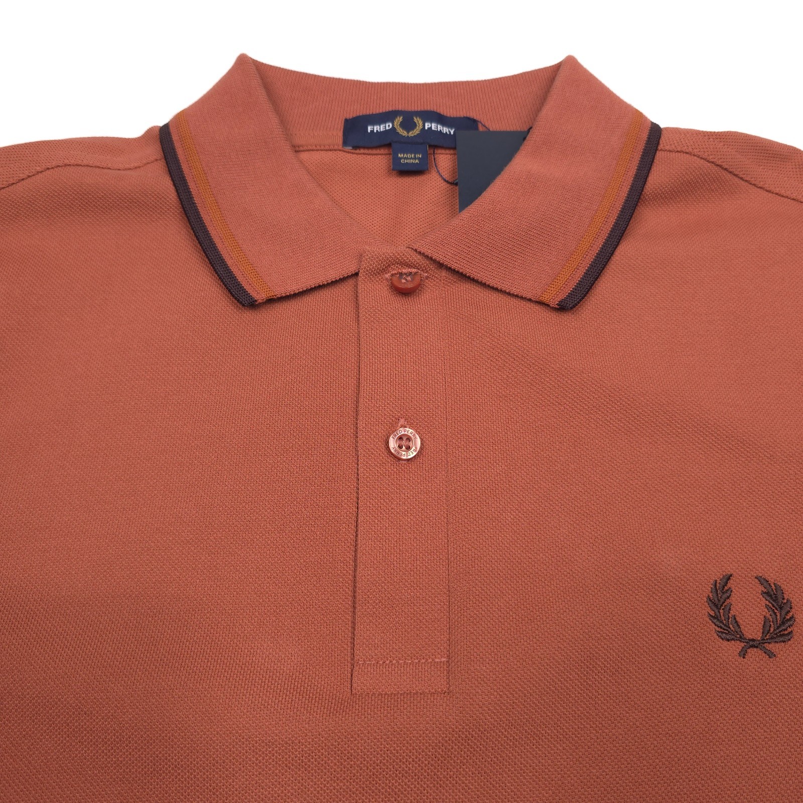 Fred Perry M3600 Twin Tipped Pique Polo Shirt Mens Medium Slim Fit Cinnamon