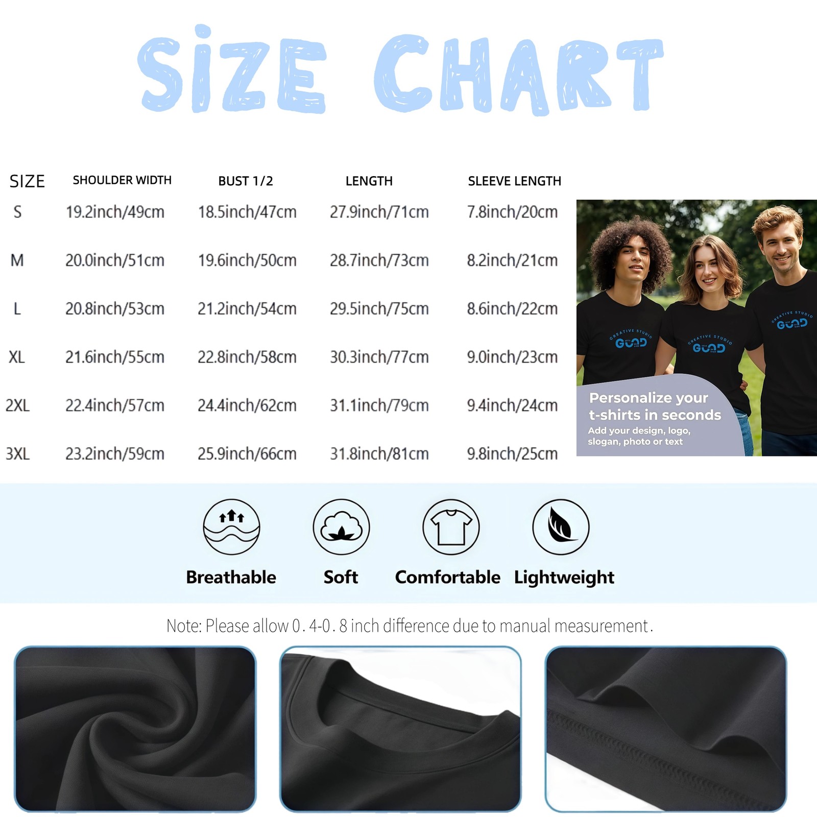 Custom Photo & Text T-Shirt – Add Your Own Image Logo Personalized Casual TShirt