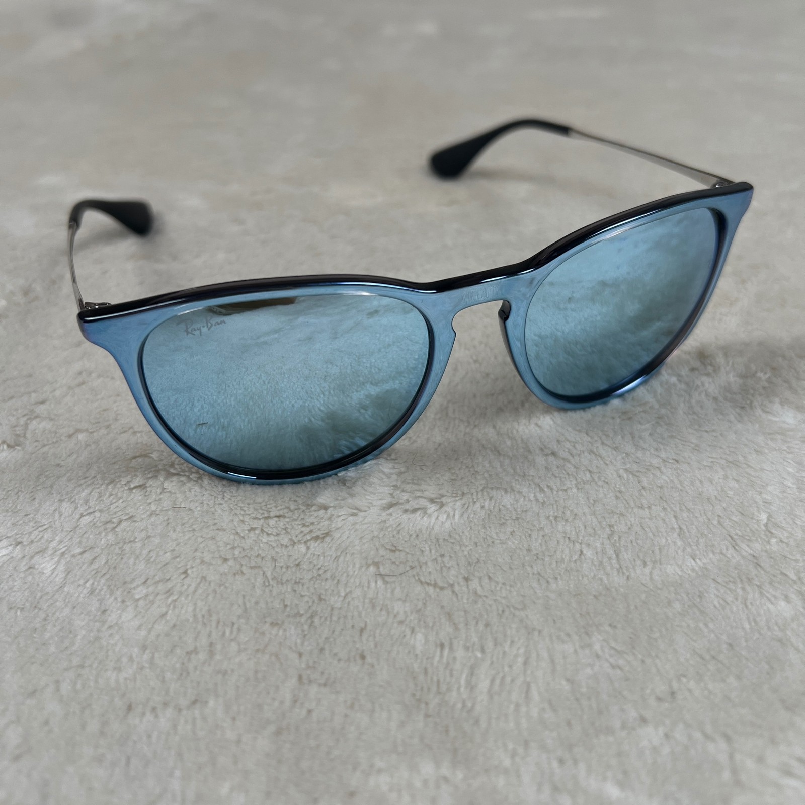 Ray-Ban Sunglasses Womens 54 Erika Translucent Blue Blue Lenses Silver Temples