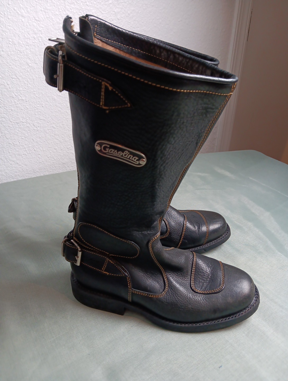 GASOLINA Classic CAFE RACER Motorcycle Boots M 6D / W 8 Black Leather