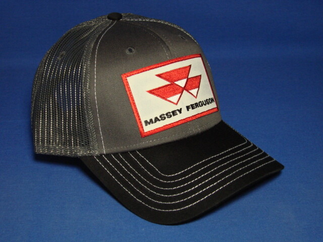 Massey Ferguson Hat – Black/White/Charcoal Twill & Mesh – Red Logo