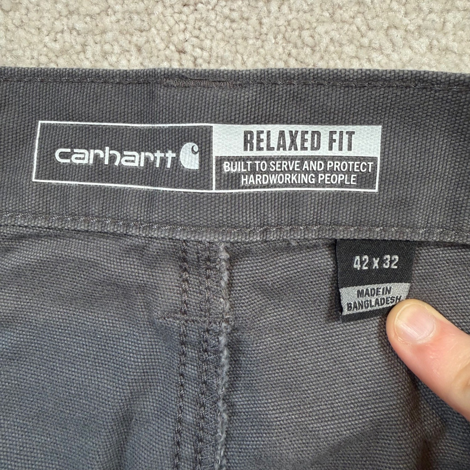 Carhartt Canvas Work Pants Mens 42×32 Gray Rugged Flex Relaxed Fit 102291 039