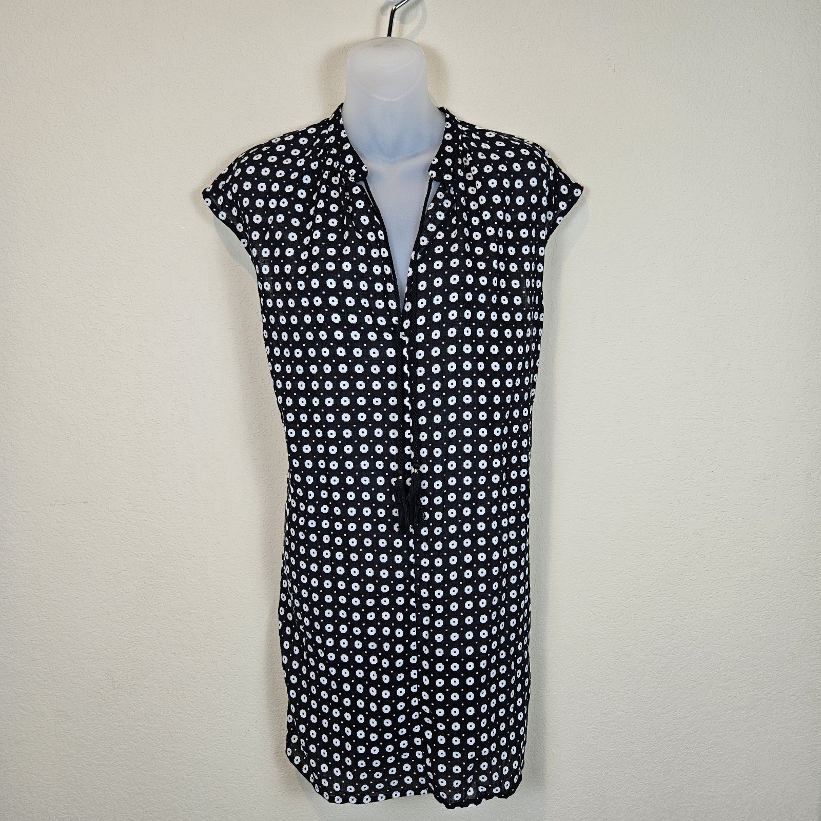J.Crew Coverup Dress S Cotton Shift Lightweight Casual Travel Beach Floral Black