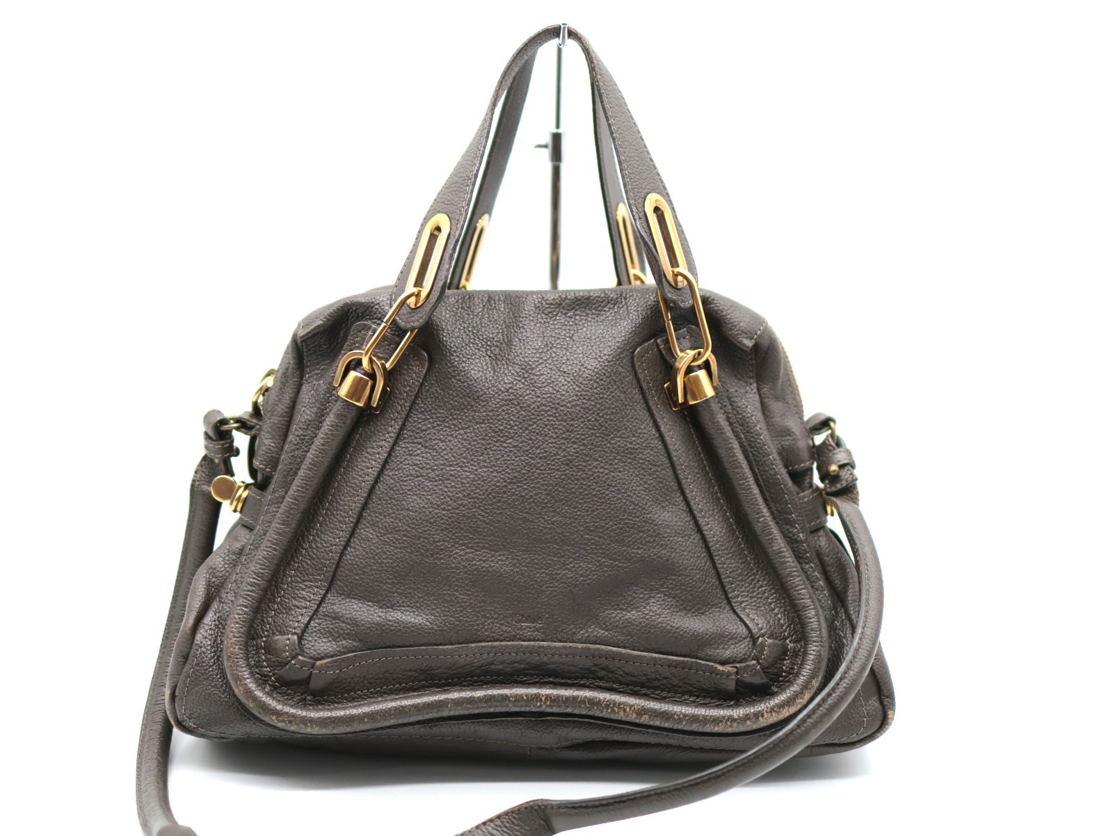 Chloe Paraty Hand Bag Gray Leather Authentic