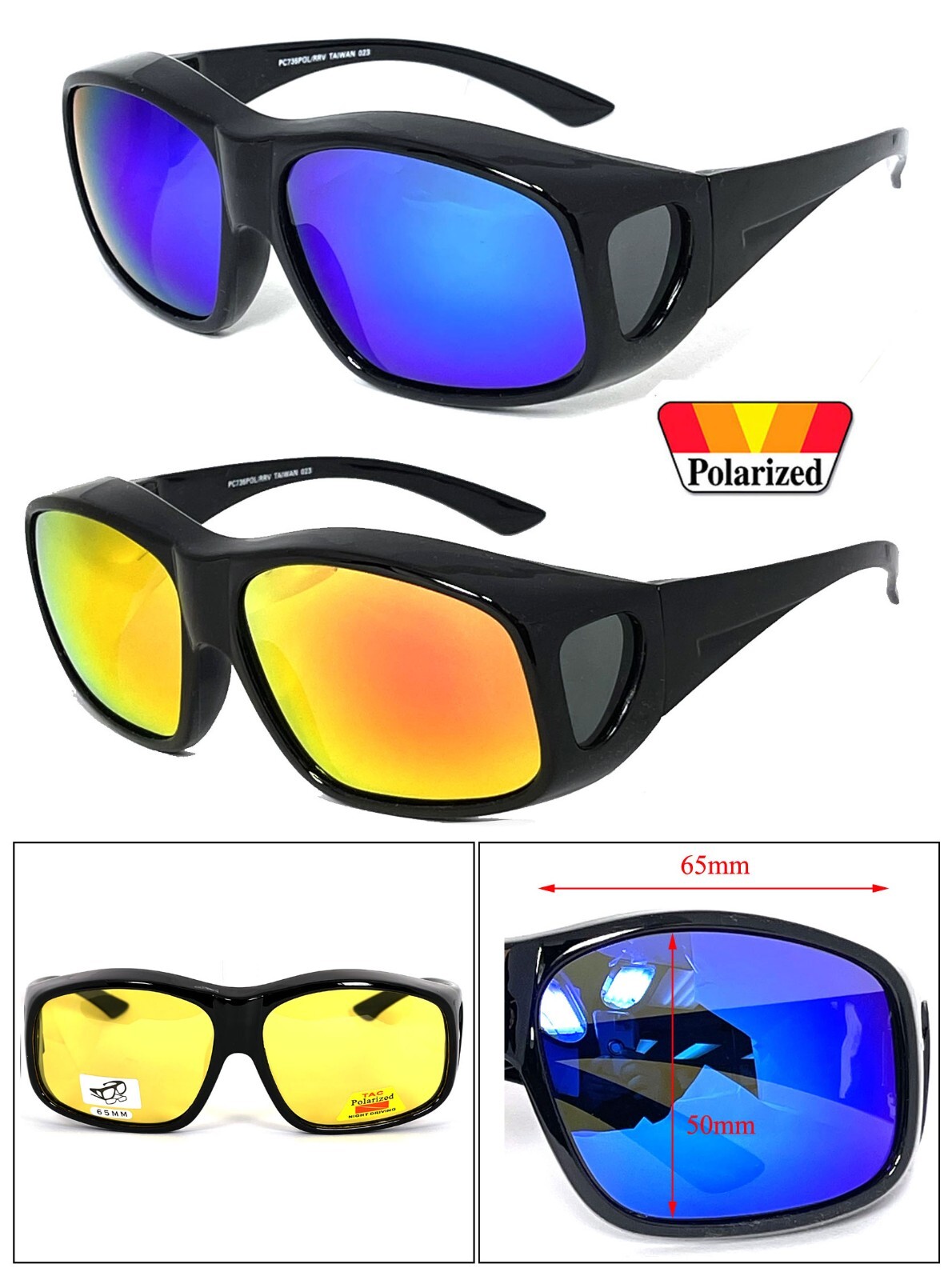 Large Fit Over Most Rx Glasses Sunglasses Polarized Lens Cover Wrap Around 65mm