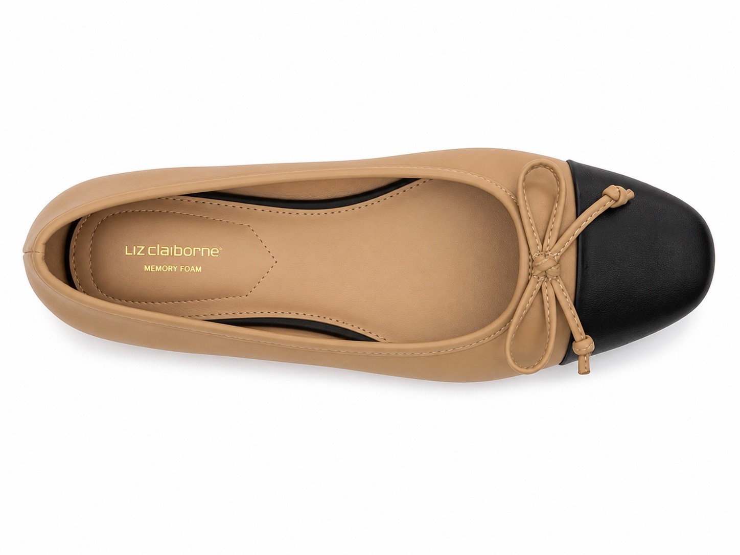 New Liz Claiborne LC Flora W Ballet Flats Women 11W Nude Black Cap Toe