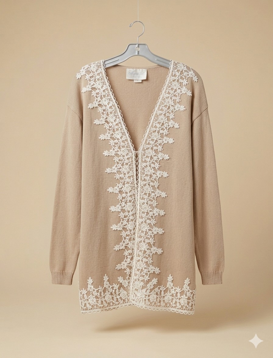 Magnet Art Lynn Yang Vintage Made in USA Cream Embroidered Cardigan Sweat Sz S