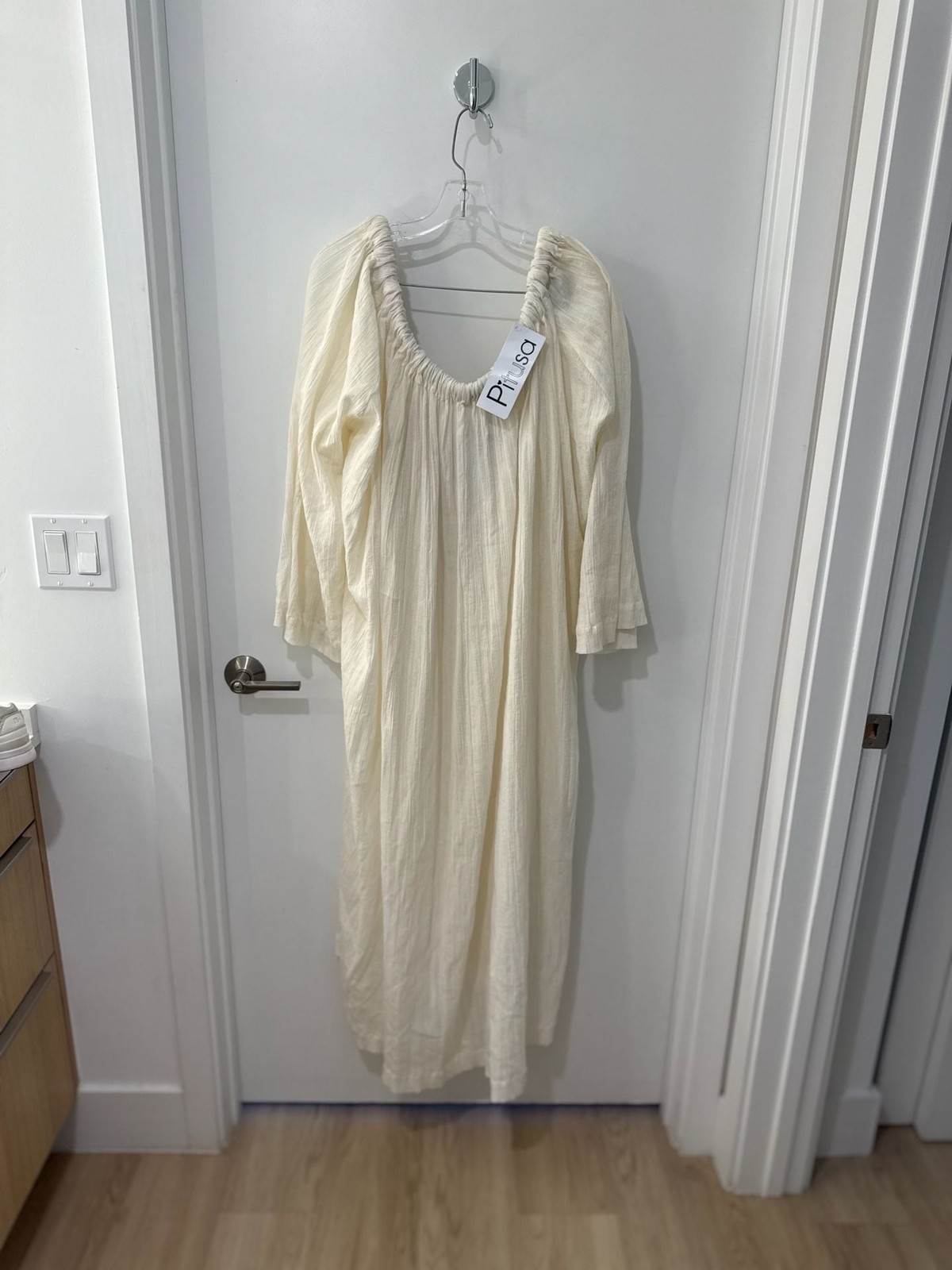 Pitusa Off the Shoulder Gauze Maxi Dress in White with Multi-color Bow