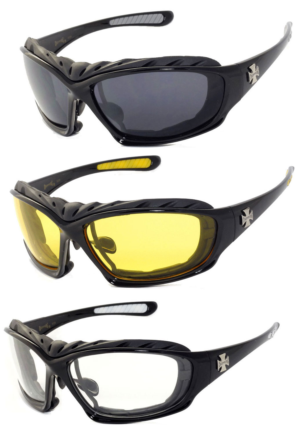 3 Pairs Choppers Motorcycle Padded Foam Wind Resistant Riding Glasses Sunglasses