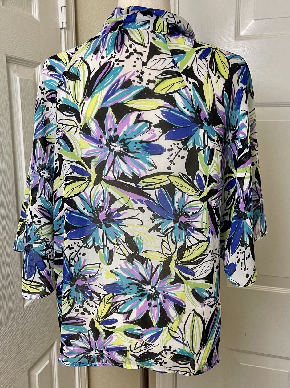 Nue Options Semi Sheer Duster Cardigan Size Large Multicolor Floral