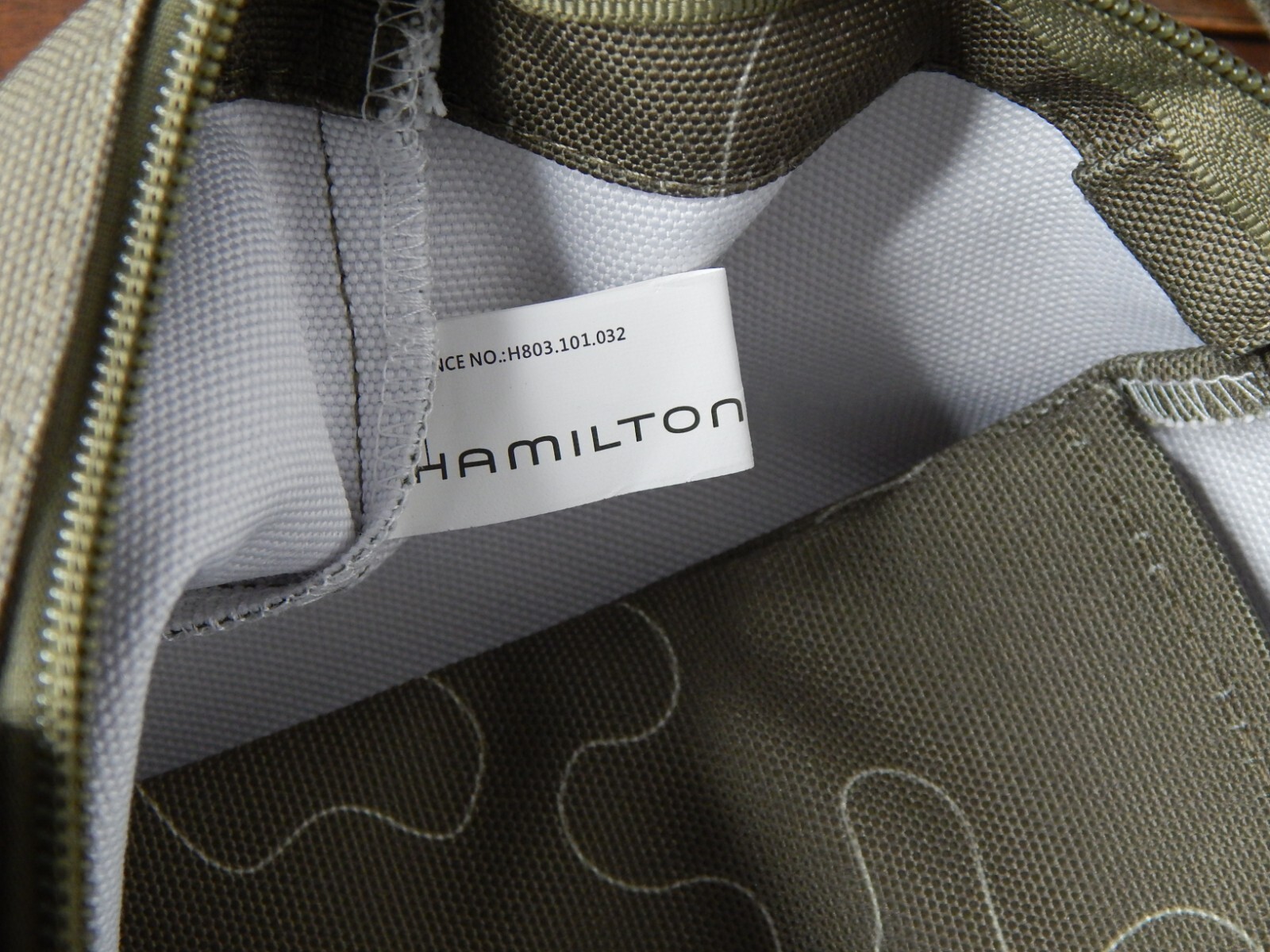 HAMILTON WATCHES zip up green tote bag