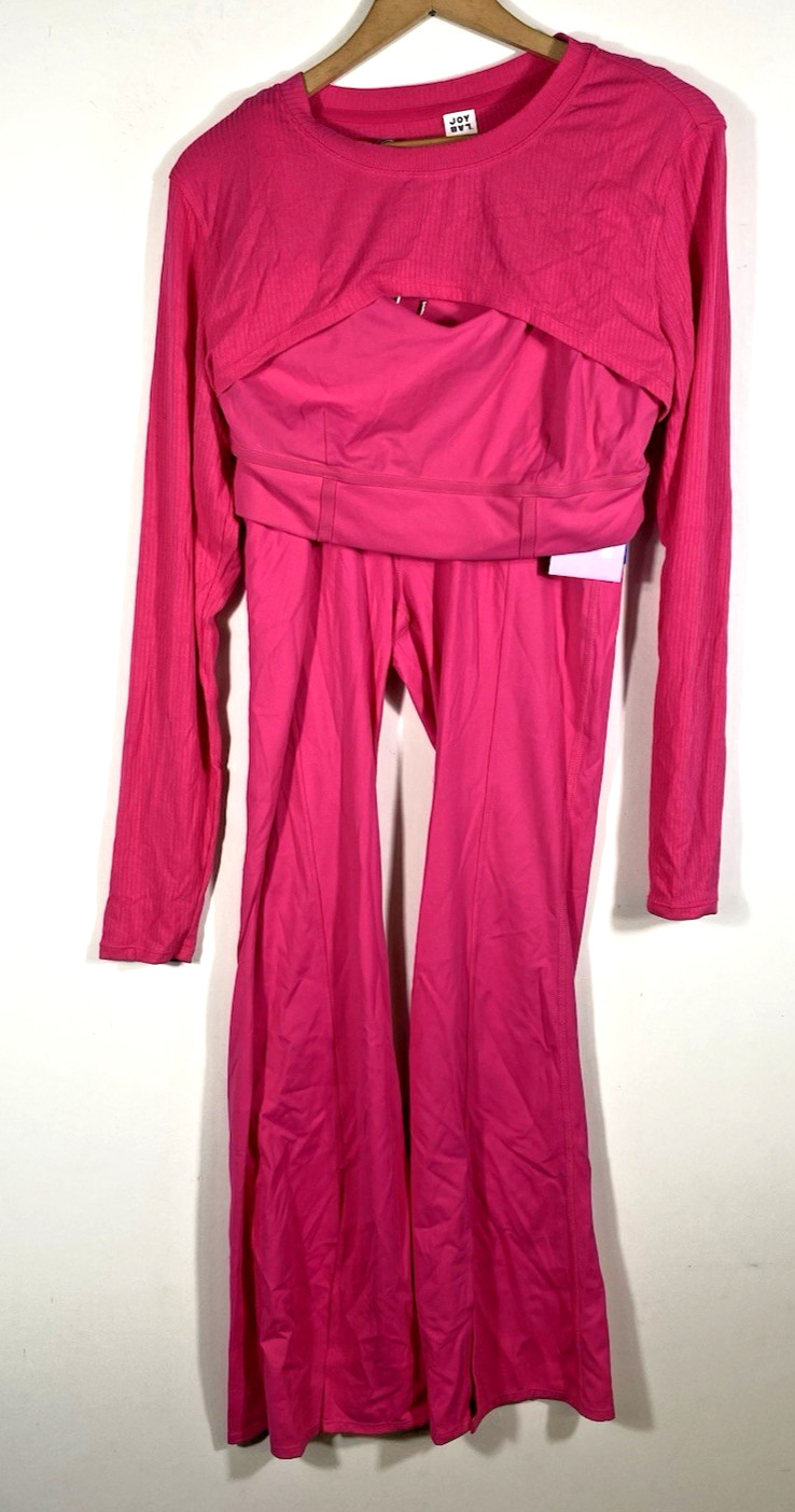 Joy Lab Activewear Set Size L XL Pink Crop Bolero Sports Bra Leggings Flare NEW