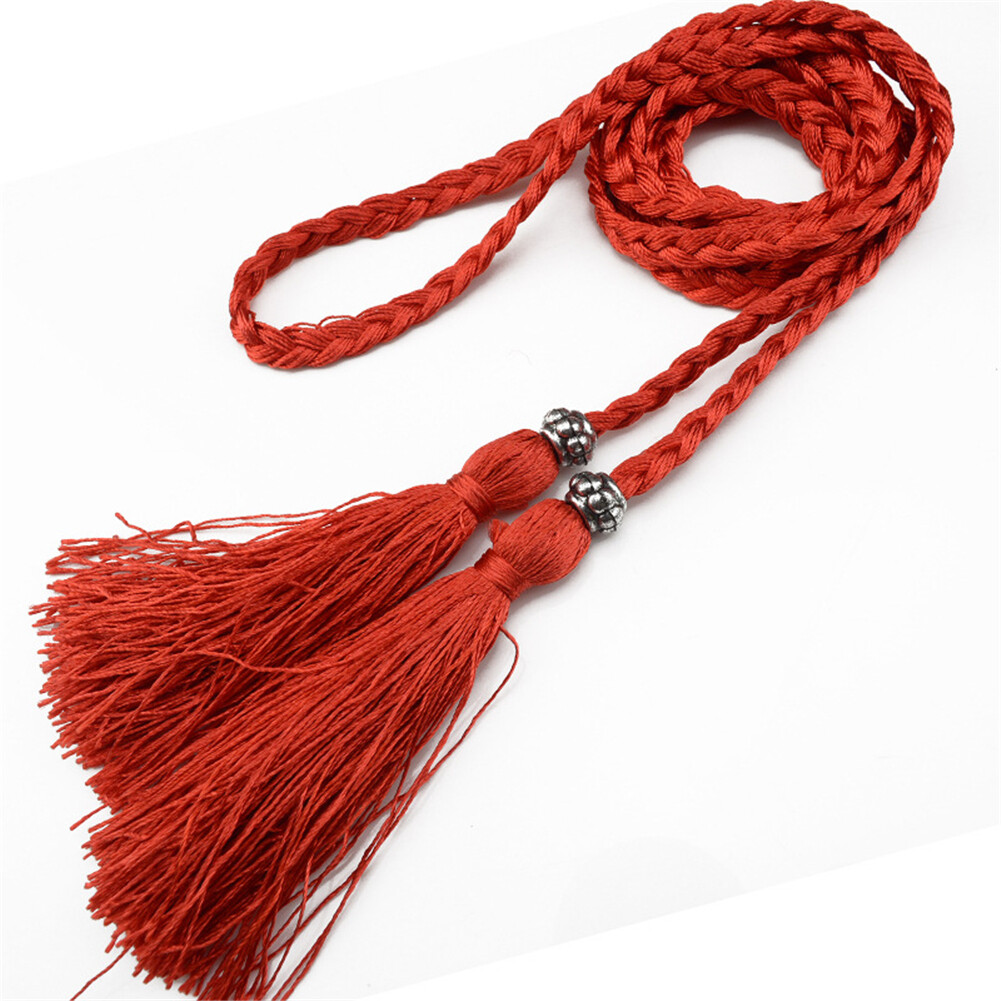 Vintage Braided Tassels Waist Chain Belt Rope Womens Girdle Waistband 160*0.7CM▽