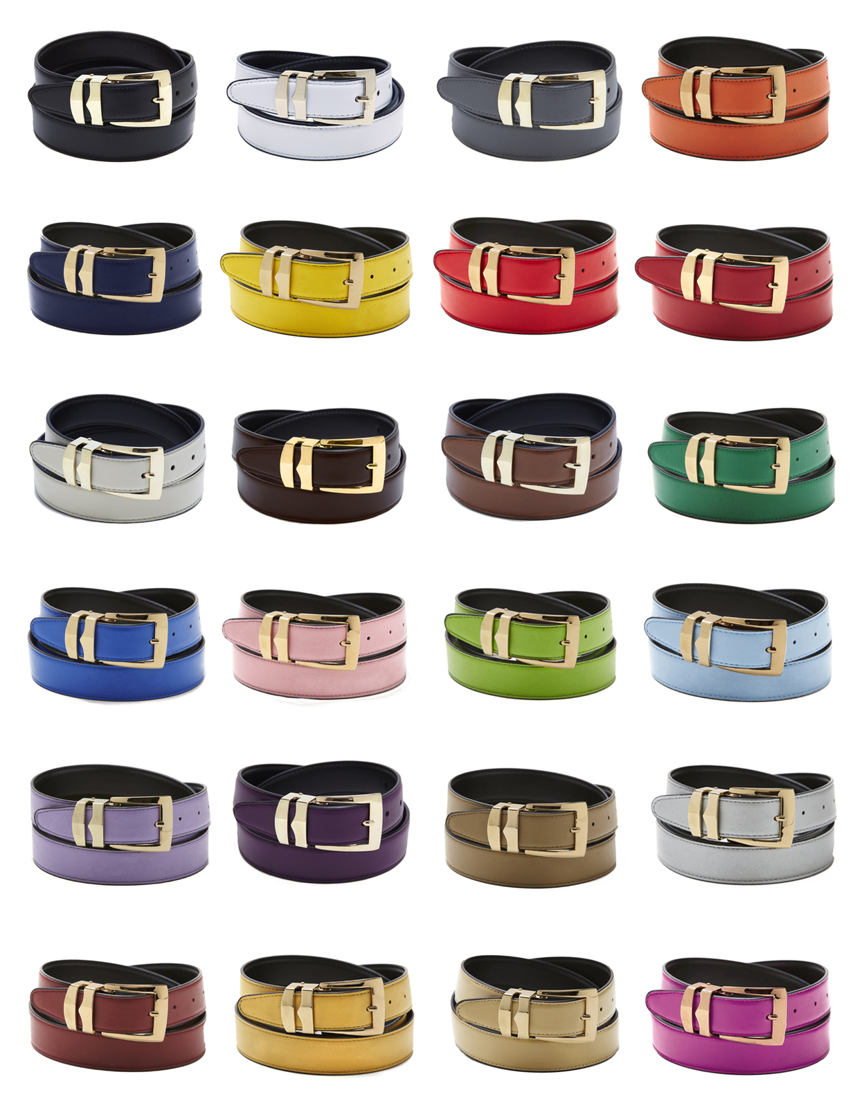Men’s Belt Reversible Bonded Leather Belts Gold-Tone Buckle Over 20 Colors