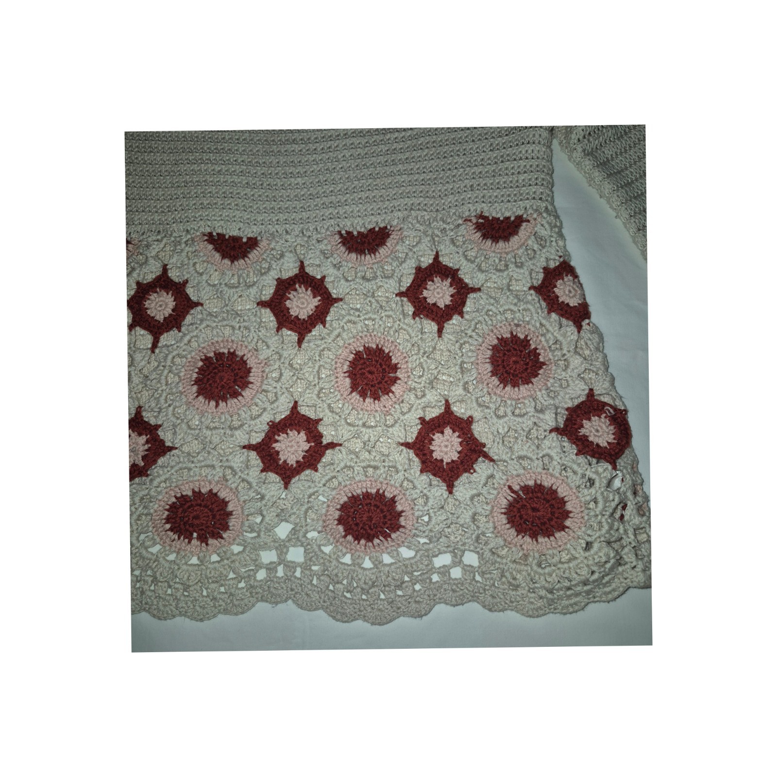 francesca’s Beige/Red Crochet Open-Knit Floral Sweater Scoop Neck Bell S
