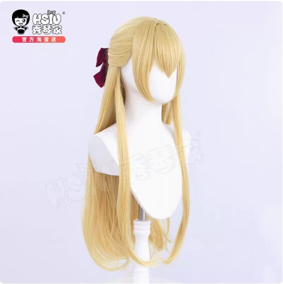 Sailor Moon Sailor Venus V Aino Minako Gold Long Hairpieces + Bowtie Cosplay Wig