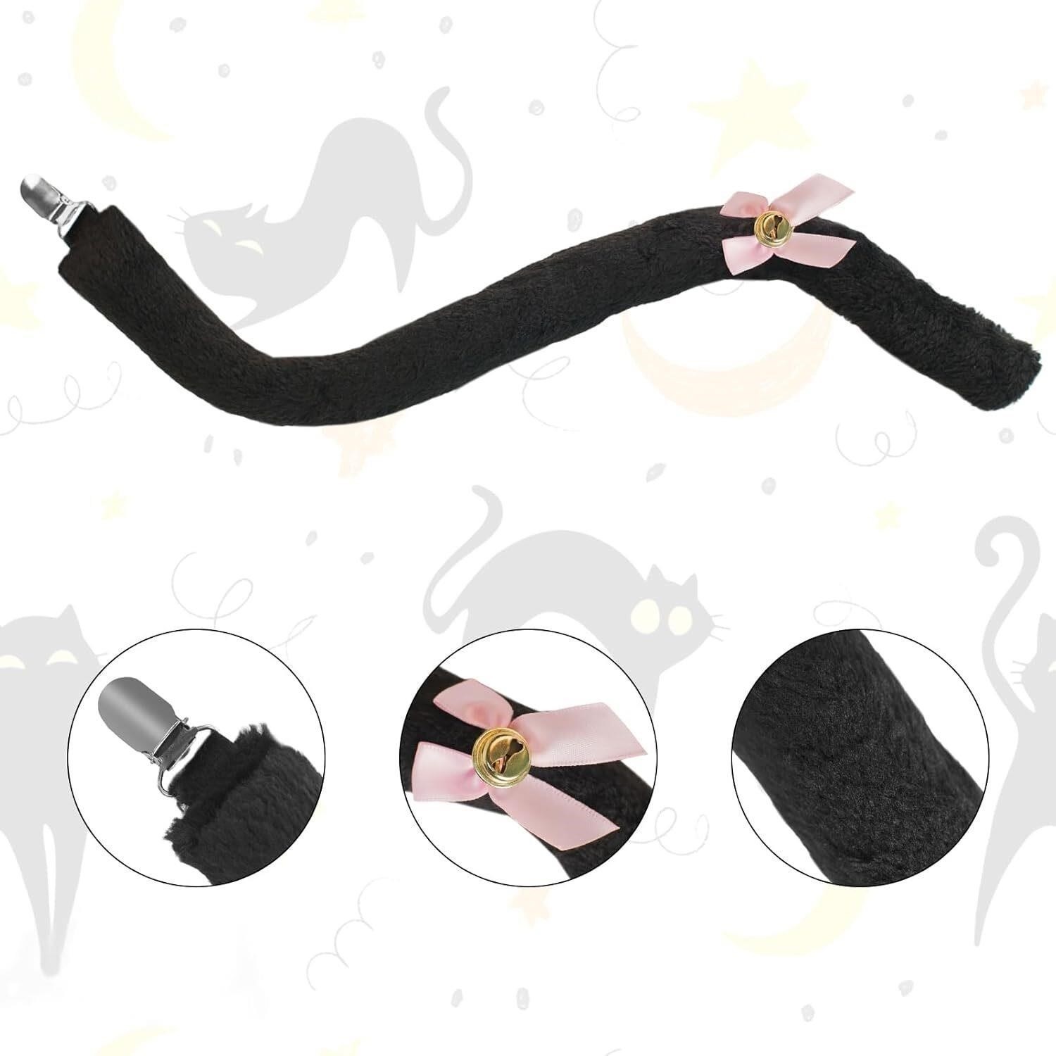 Halloween Plush Cat Animal Costume Set Ears, Paw Gloves, Choker, Headband & Tail