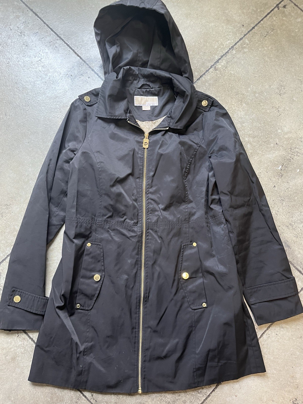 DESIGNER MICHAEL KORS MID THIGH LENGTH LIGHT ZIP UP COAT BLACK WOMENS Medium