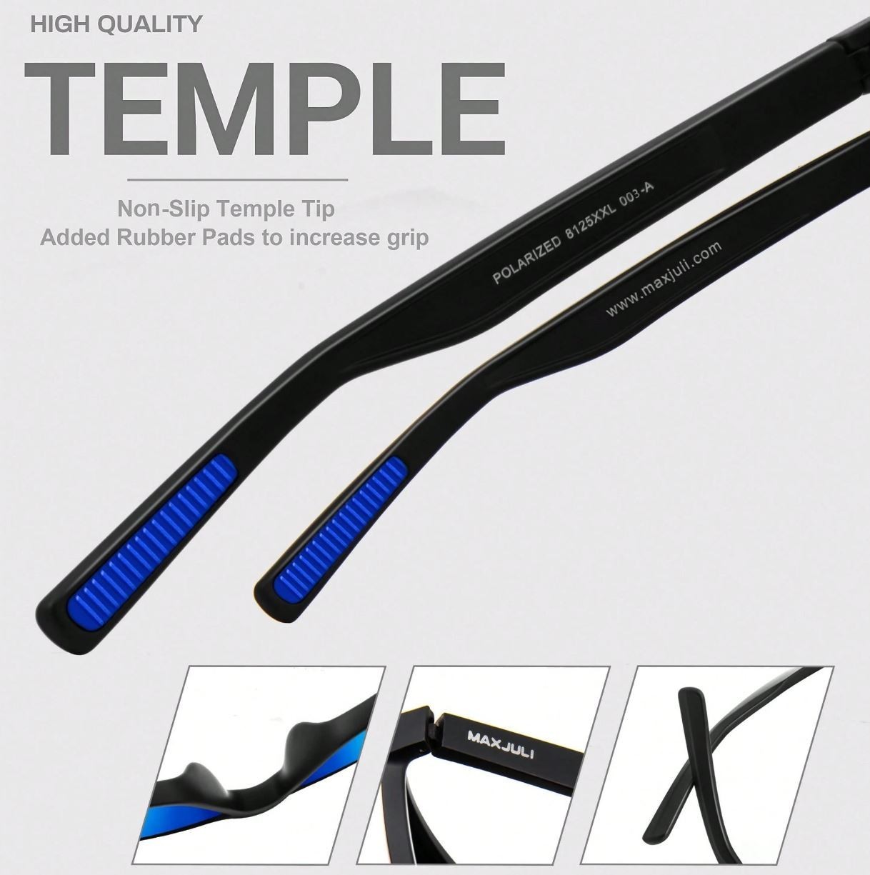 Men’s XXL Wide Fit Polarized Square Sunglasses Matte Black TR90 Blue Mirror Lens