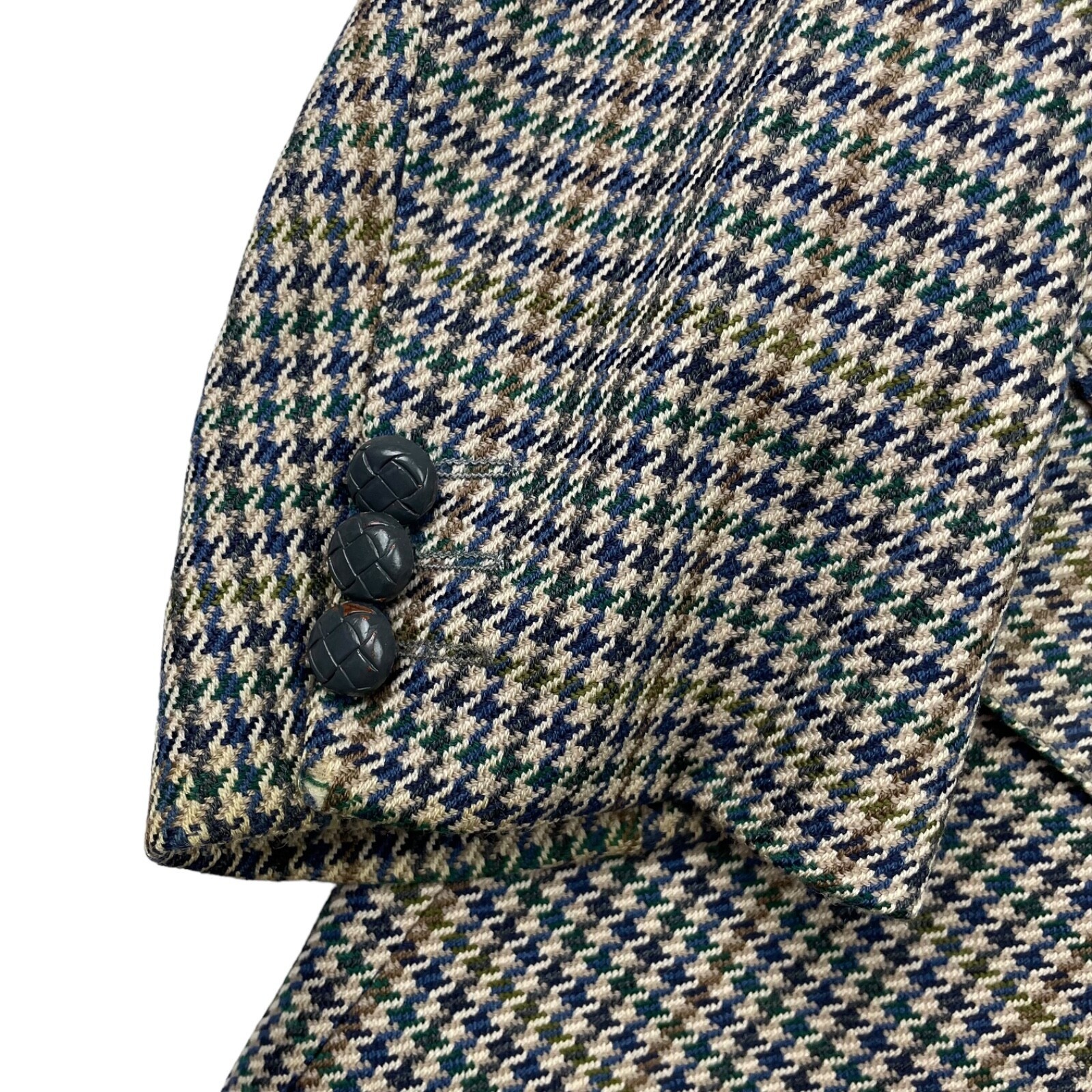 VTG Avoca Man Men’s Wool Tweed Blazer Beige/Blue Houndstooth • Ireland • 44R