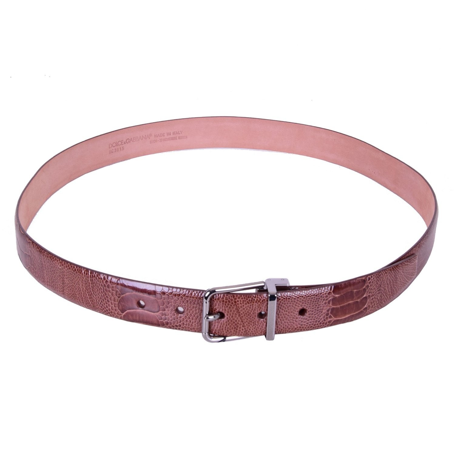 DOLCE & GABBANA Ostrich Leather Belt with Roller Buckle Brown